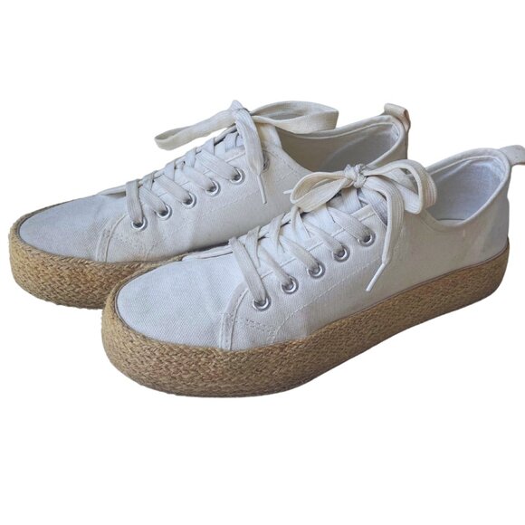 White and Tan Espadrille platform Sneakers - Picture 4 of 6